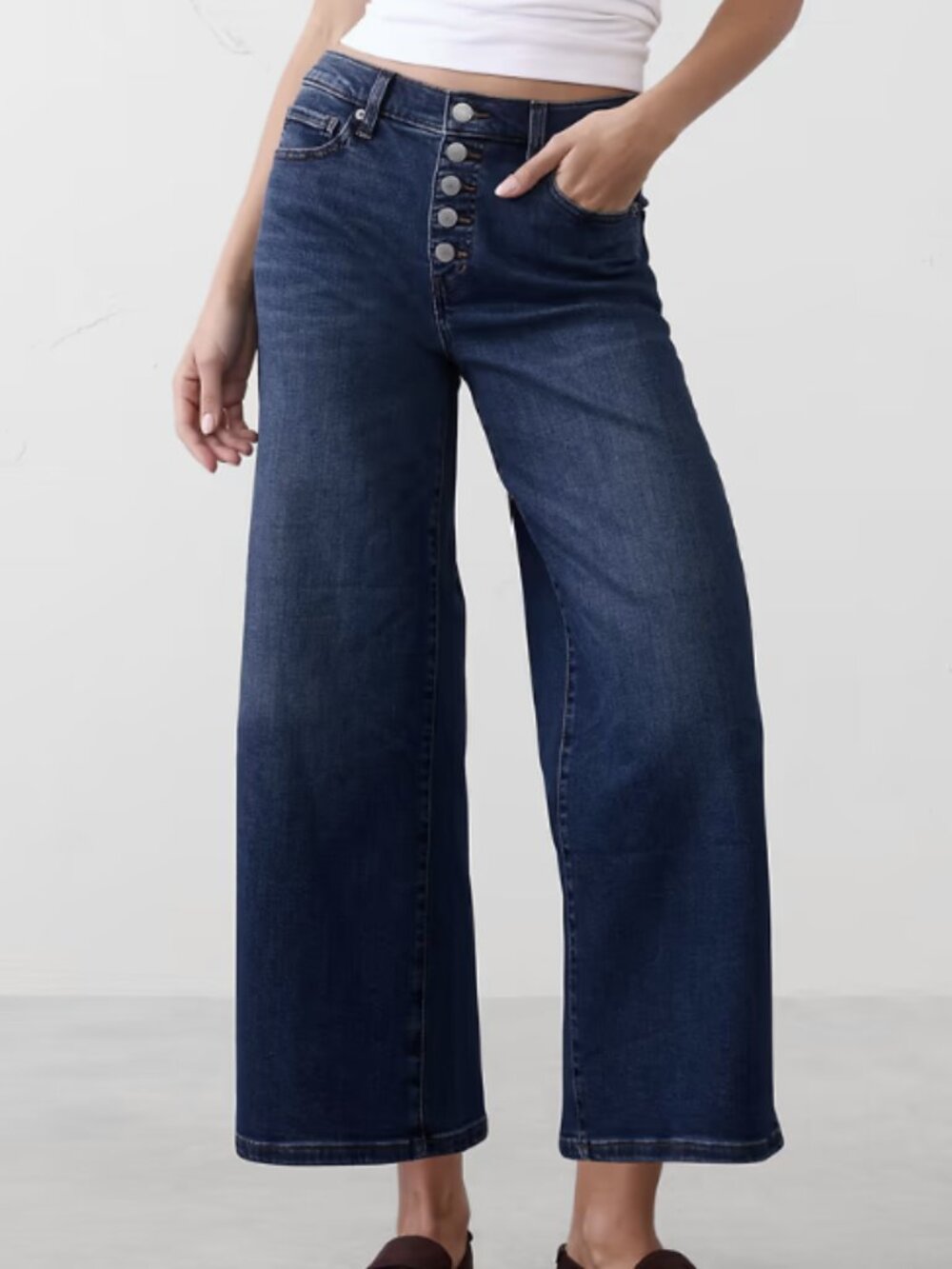 Banana Republic Sz 20 Cropped Jean Wide-Leg High-Rise Button Fly Dark Wash